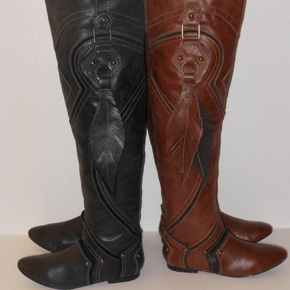 ZIGINY TAN AND BLACK LEATHER KNEE HIGH BOOT LOT SIZE 6.5 MEDIUM - Picture 11 of 16